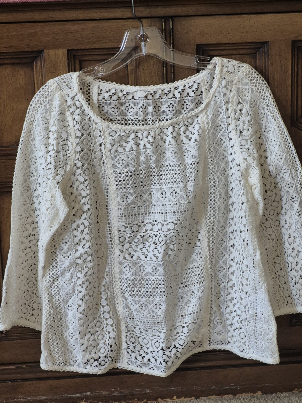 Joie Cream Lace Crochet Long Sleeve Top - Picture 4 of 5